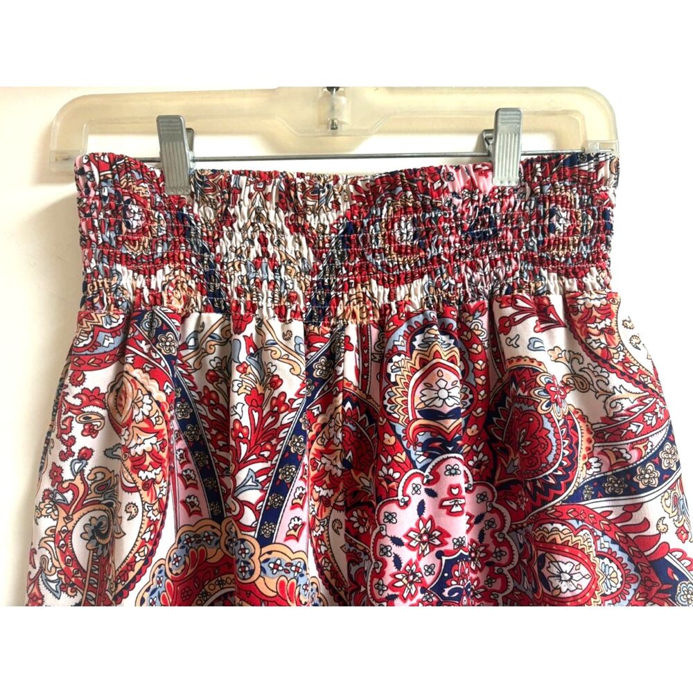 Boutique Paisley Smocked Palazzo Pants S Red Wide Leg Boho Festival High Waisted - Picture 5 of 6